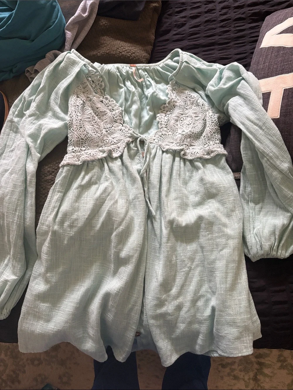 Free People Mint Lace-Trim Peasant Tunic